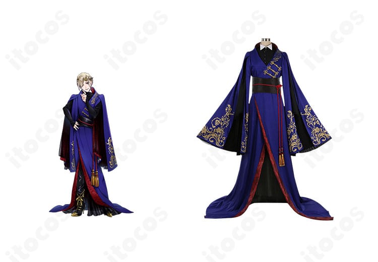 ツイステッドワンダーランドのヴィル・シェーンハイト寮服コスプレとキャラクター公式ビジュアルの比較イメージ