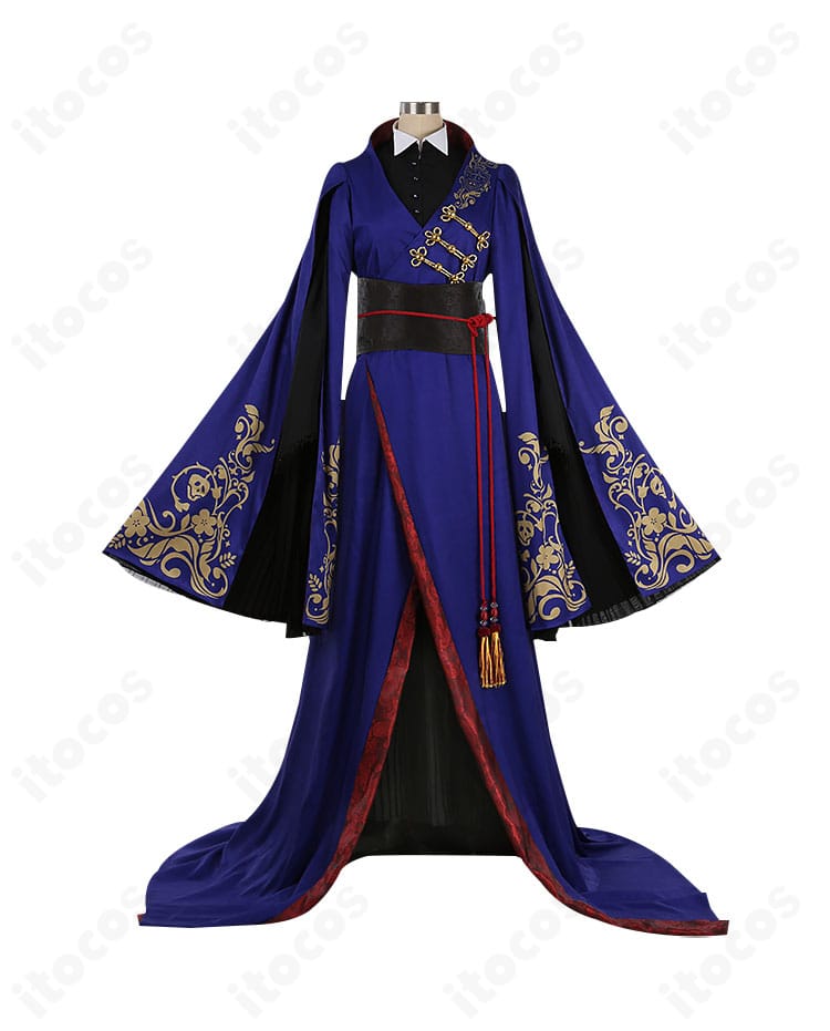 ヴィル・シェーンハイト 寮服コスプレ衣装の正面全体像（上着・シャツ・ズボン・コルセットベルト・紐飾り）