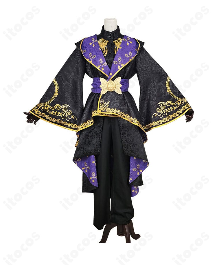 ツイステ 式典服コスプレ 正面図。上着・腰布・コルセットベルトの配置がわかる高再現ディテール。