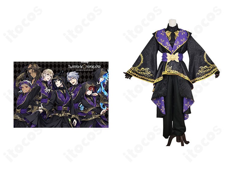 ディズニー ツイステッドワンダーランド 式典服コスプレ 正面全景とイメージビジュアル。重厚なローブ感と華やかな装飾を再現。