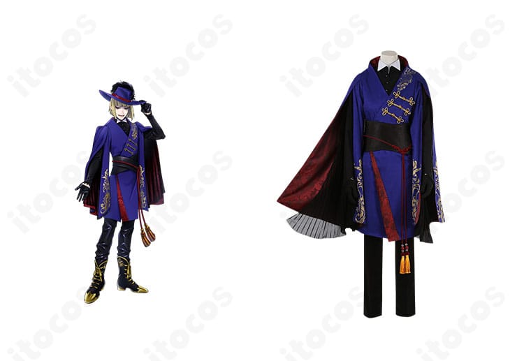 ルーク・ハントとエペル・フェルミエの寮服コスプレ衣装を正面から撮影。端正なシルエットと高再現の装飾がわかる全身構図。