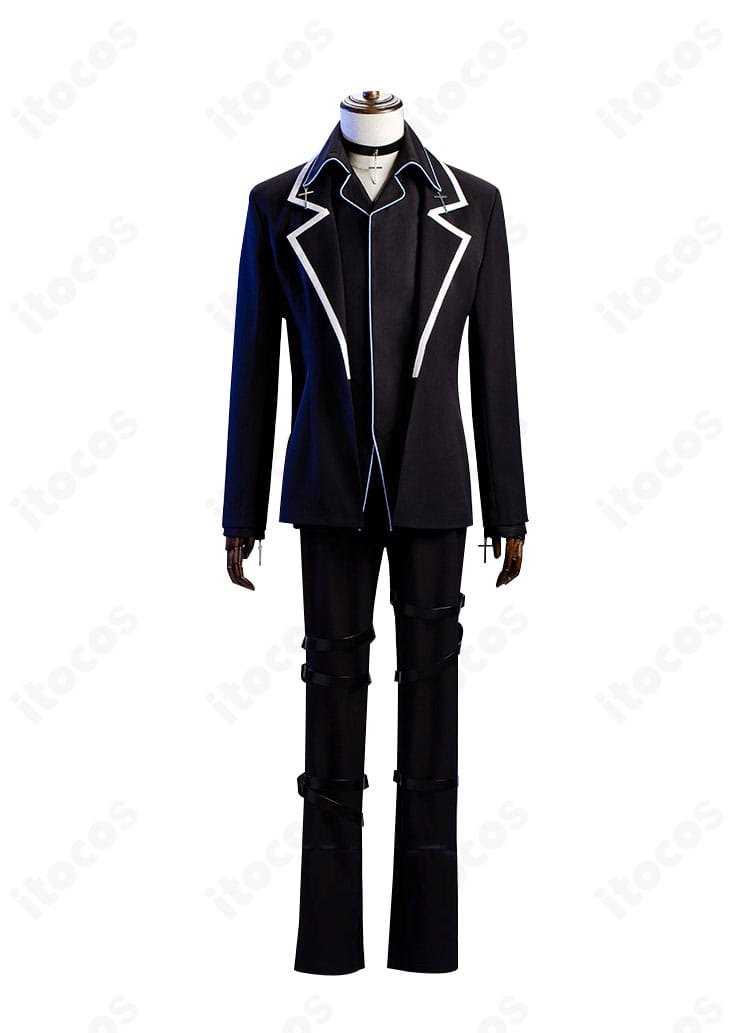しゅごキャラ! 月詠イクトのコスプレ衣装 正面全体。ロングコートとインナー、ズボン、チョーカーをフル装備で再現。