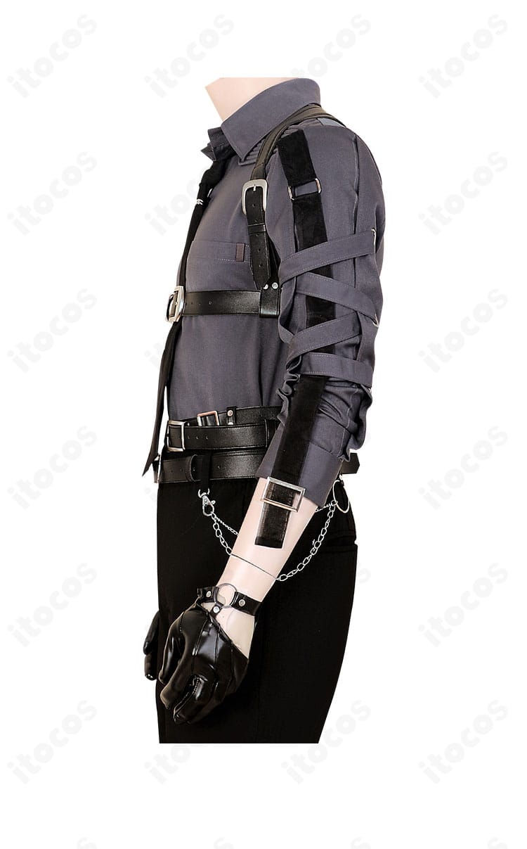 シン／セイヤ／レイ／ホムラ衣装 左側装飾のクローズアップ。腰ベルトと装飾紐の質感と縫製を強調