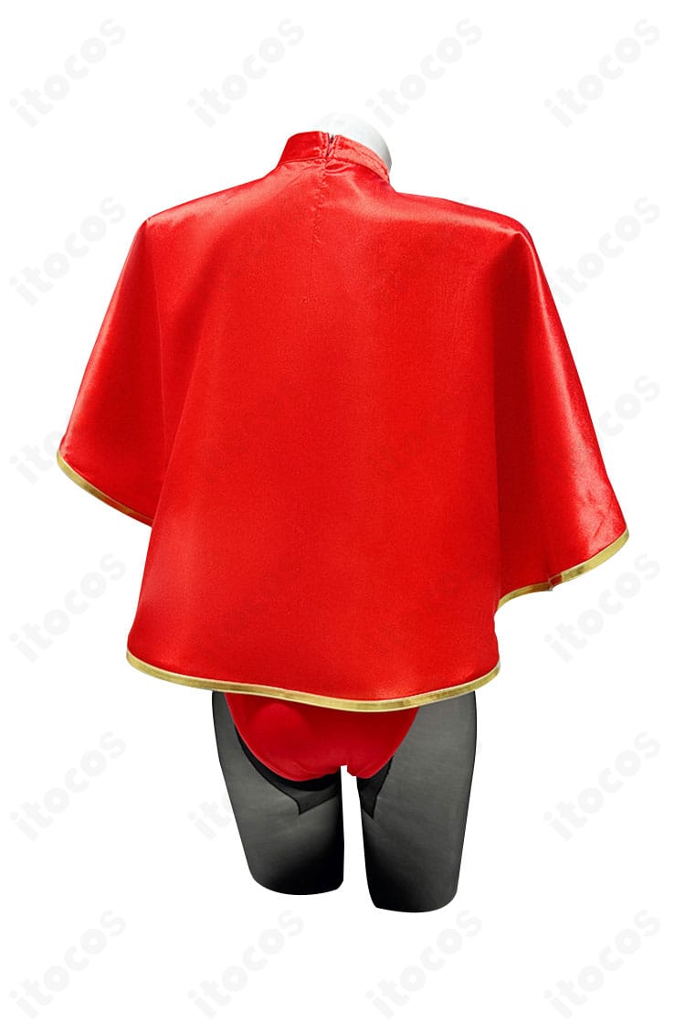 背面画像。背中の隠しファスナー位置とマントの取り付け構造、シルエットの流れを確認できます。