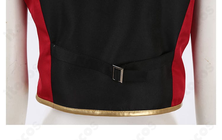 ベスト（馬甲）背面の装飾ディテール。背中のラインと留め構成が分かる画像