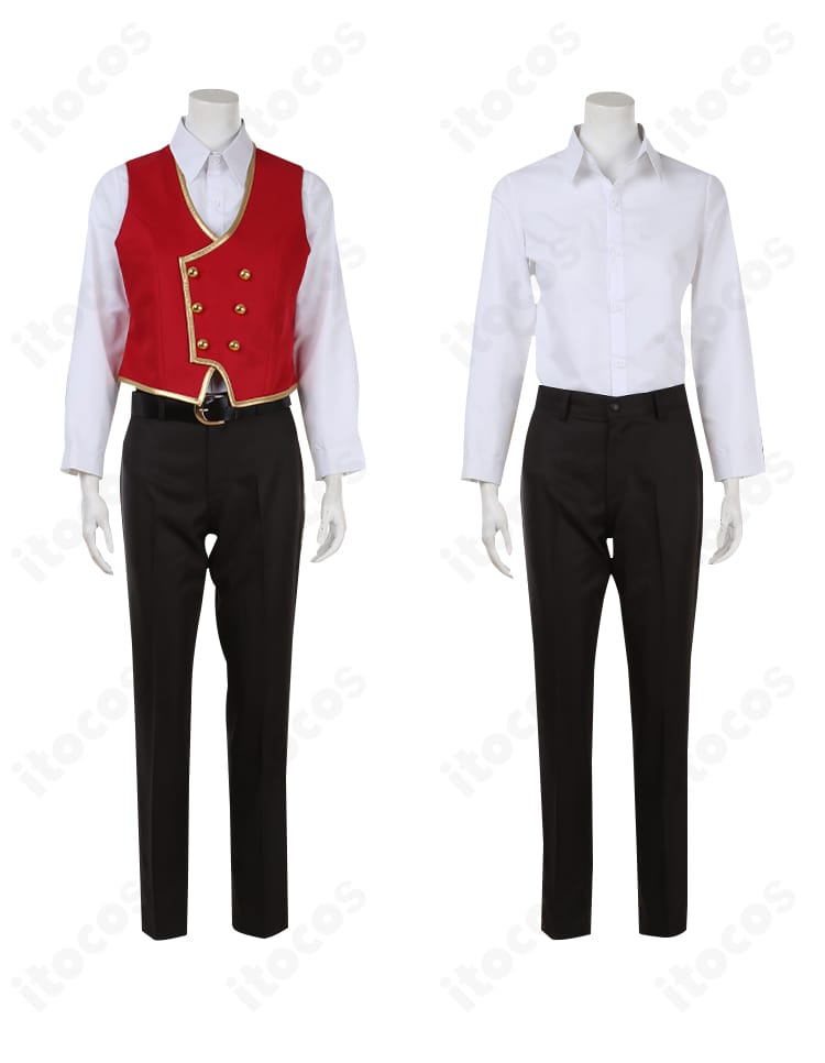 インナー（シャツとベスト）の正面ディテール。生地の質感と前合わせデザインが分かる写真