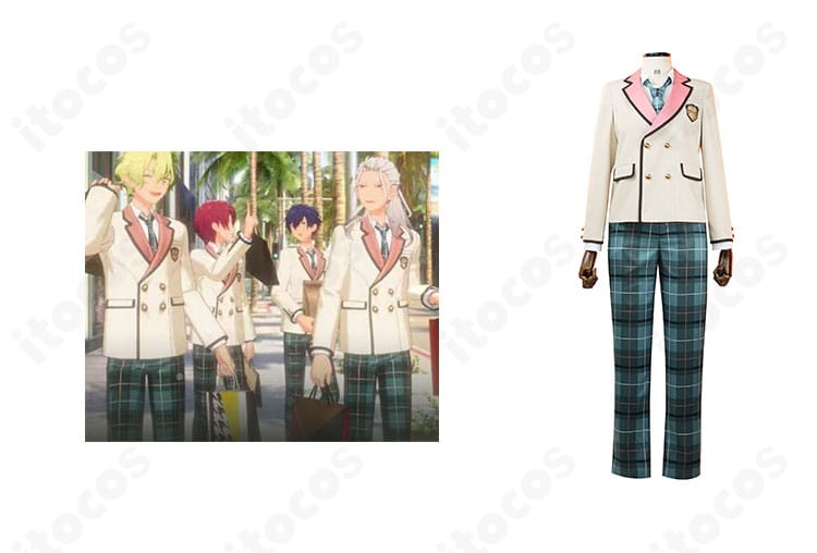 『あんさんぶるスターズ！！』私立すくらんぶる学園 制服コスプレの正面全体と参考キャラクタービジュアルの組み合わせ画像