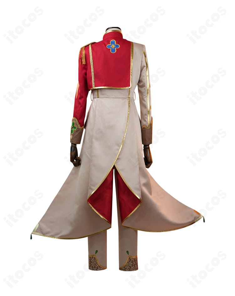 三毛縞斑コスプレ衣装の背面詳細。背中の切り替えと裾ライン、装飾の配置を明瞭に表示。