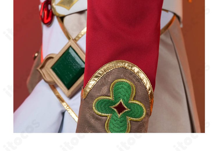 袖口の装飾ディテール。カフスの幅と縁取り、ボタン配置の見え方を示す。