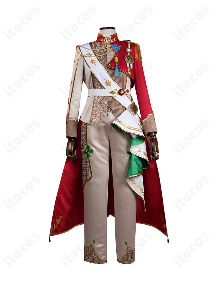 三毛縞斑コスプレ衣装の正面アップ。襟元からウエストまでのラインと装飾配置を確認可能。