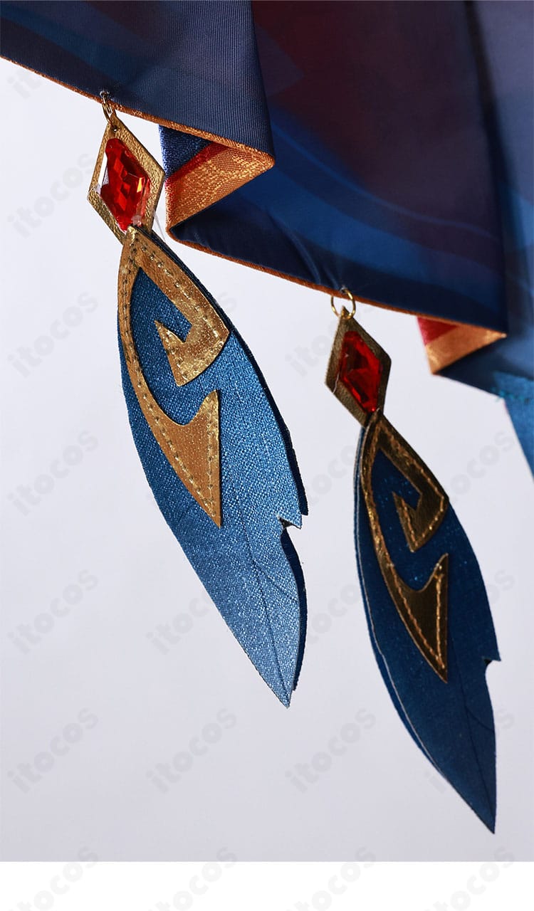 チャスカ衣装の各種アクセサリーを並べた図。セット内容のボリュームを示す