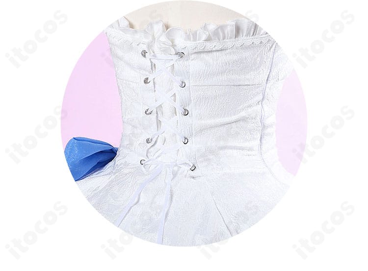 レム コスプレ衣装 背面レースアップひもの装飾ディテール。結びの形と整え方の参考。