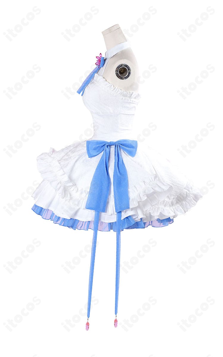 レム コスプレ衣装 左側の装飾ディテール。サイドのレースとリボンの質感が分かる。