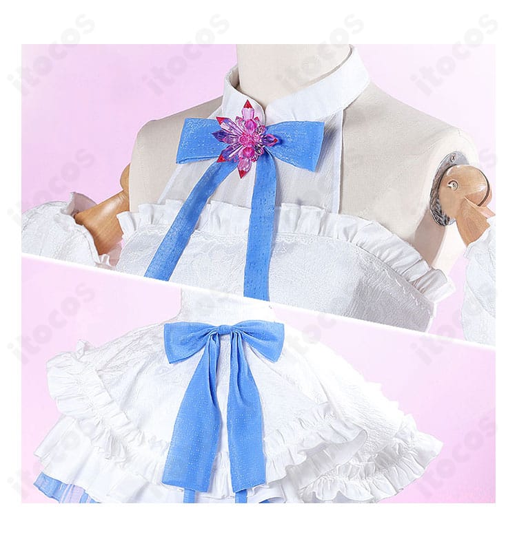 レム コスプレ衣装 クリスタル結び目とウエストリボンの近接。光を受けたきらめきと立体感。