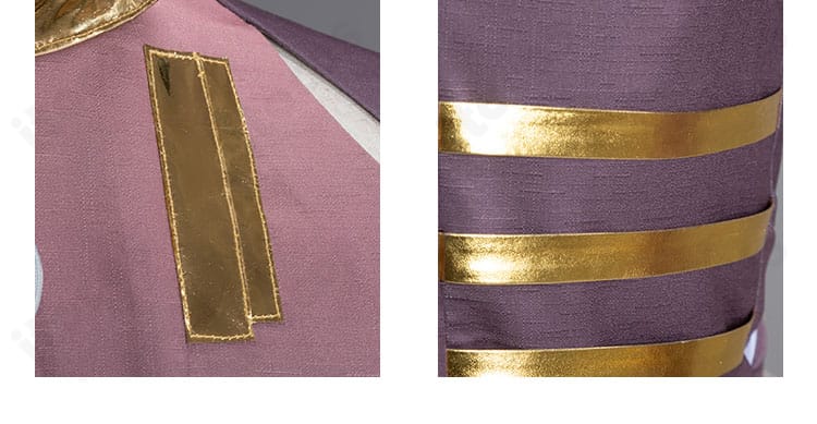 ジー衣装の襟元ディテール。配色切替とステッチワークの近接写真