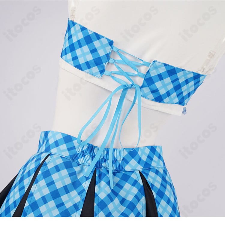 アコスタ池袋想定のデレスタ衣装背面装飾ディテール。リボンやトリミングの仕上がりが確認できる