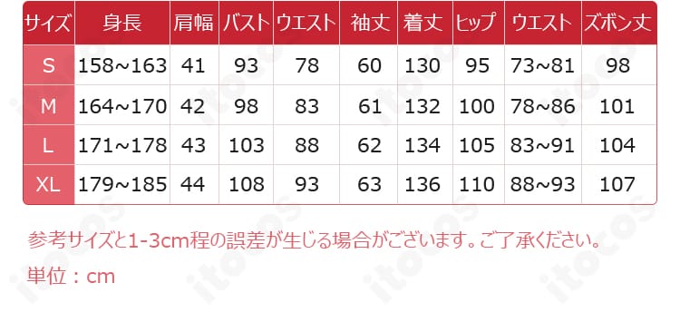 サイズ表と寸法ガイド。S〜XLから自分に合うサイズ選びを支援する画像