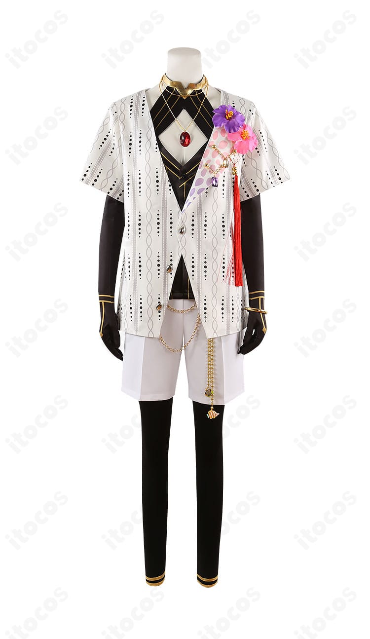 Fate/Grand Order カルナ 夏コーデ衣装のフロントディテール。胸飾りとチェーン配置、配色バランスを忠実に再現