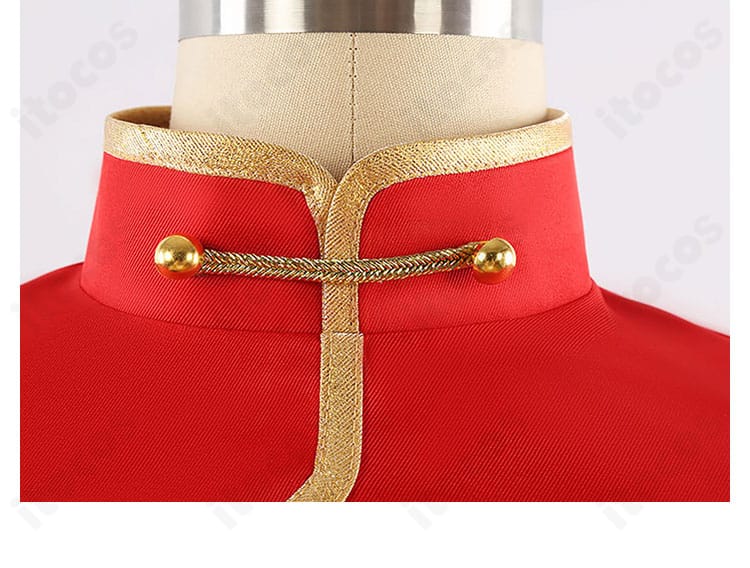 特徴的な襟デザインのディテール接写（朱城ルミ コスプレ衣装）