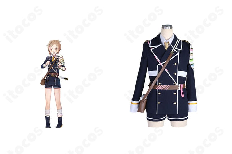 刀剣乱舞-ONLINE- 包丁藤四郎のコスプレ衣装。正面全身カットとキャラクターイメージの組み合わせで、デザイン再現度を示す画像。