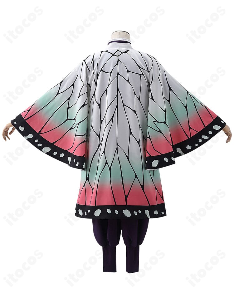 商品背面カット。羽織の後ろ姿やドレープ、隊服のバックシルエットを確認できる胡蝶しのぶコスプレ衣装の背面画像