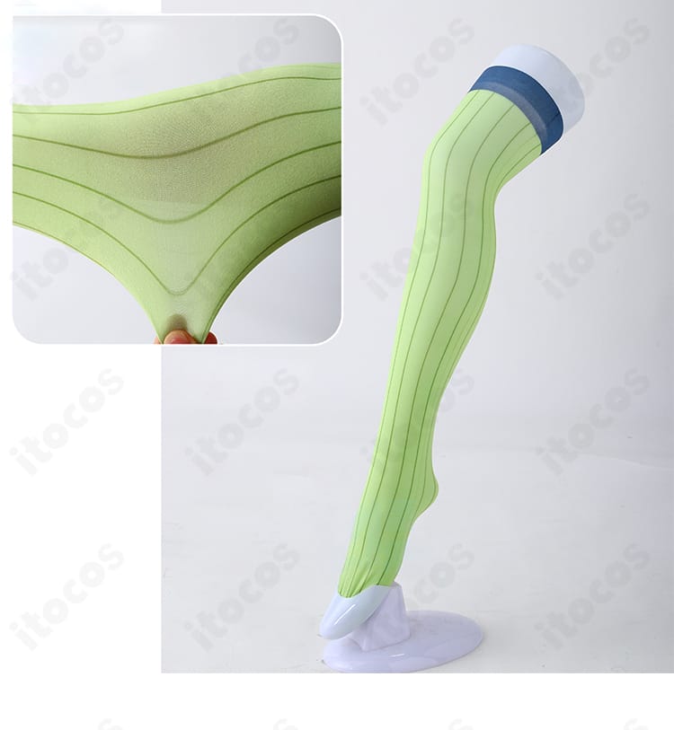 甘露寺蜜璃 コスプレ用靴下の装飾ディテール。ニーハイ丈の色味とリブの表情が分かる近接画像。