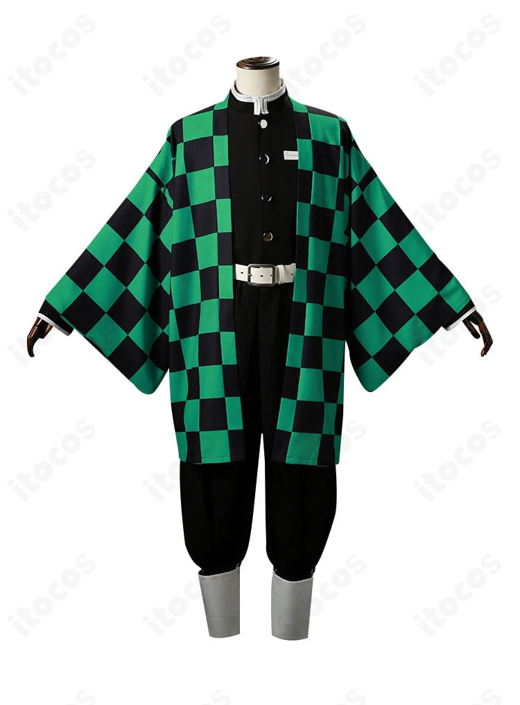 鬼滅の刃 竈門炭治郎 コスプレ衣装の正面全身。刺繍風ディテールとツイル生地の質感がわかるカットです。