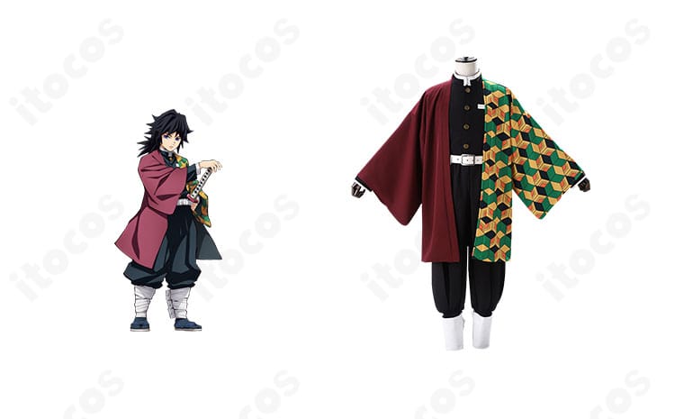 冨岡義勇のコスプレ衣装を着用したモデル。刺繍羽織と隊服で鬼滅の刃の世界観を高再現した全身カット。