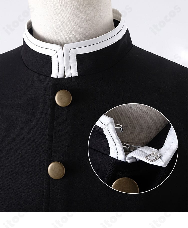 時透無一郎コスプレ衣装の襟元ディテール。領口の刺繍装飾と整ったカーブが分かる近接写真。