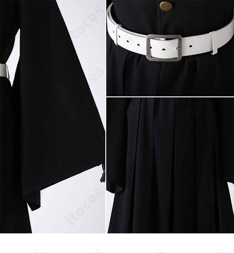 時透無一郎コスプレの袖口と腰帯ディテール。ステッチワークとベルトの質感が伝わる部分カット。