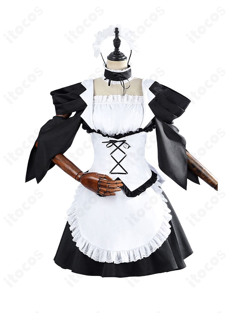 会長はメイド様! 鮎沢美咲メイド・ラテ制服の正面全体。白黒コントラストと襟元デザインが映える構成