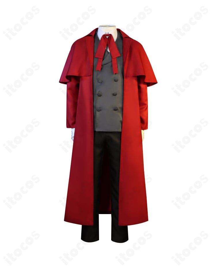 商品正面の詳細。アーカードの英国王立国教騎士団制服をコートから胸元リボンまで正面から忠実に再現したカット。