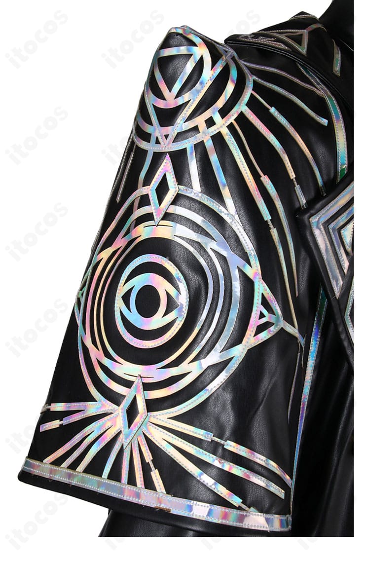 ノートン・キャンベル 輝安鉱コスプレの肩装飾クローズアップ。縁取りとステッチ再現