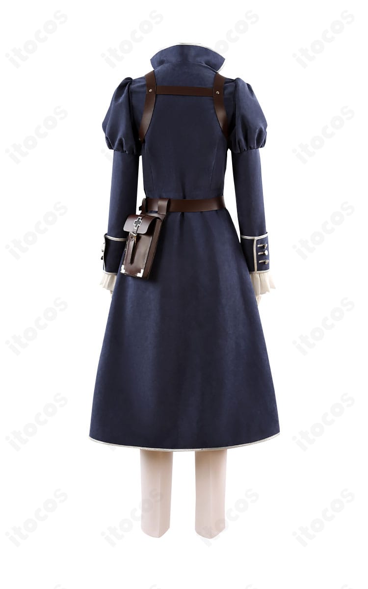 オベロン 英霊博装コスプレ衣装の背面ディテール。背面ベルト、スリット、裾のドレープを強調。