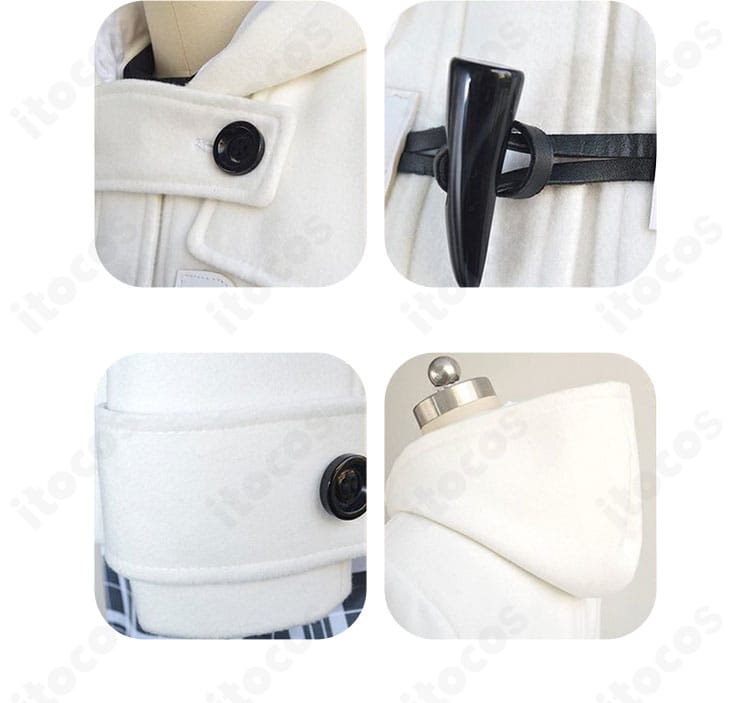 襟・前合わせの紐風ディテール・フード・袖口装飾など、マシュ・キリエライト冬服の細部ディテールをまとめた画像。