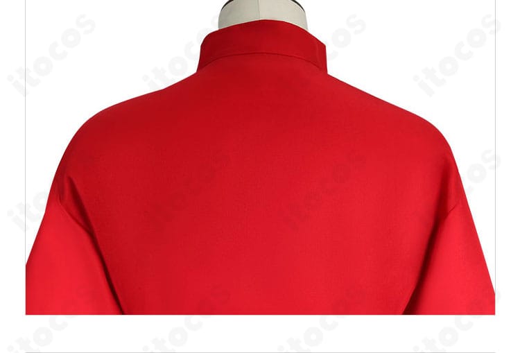 らんま1/2 早乙女乱馬 チャイナ服の背面ディテール。背中のパネル取りとシワの出にくい構造を解説する画像。