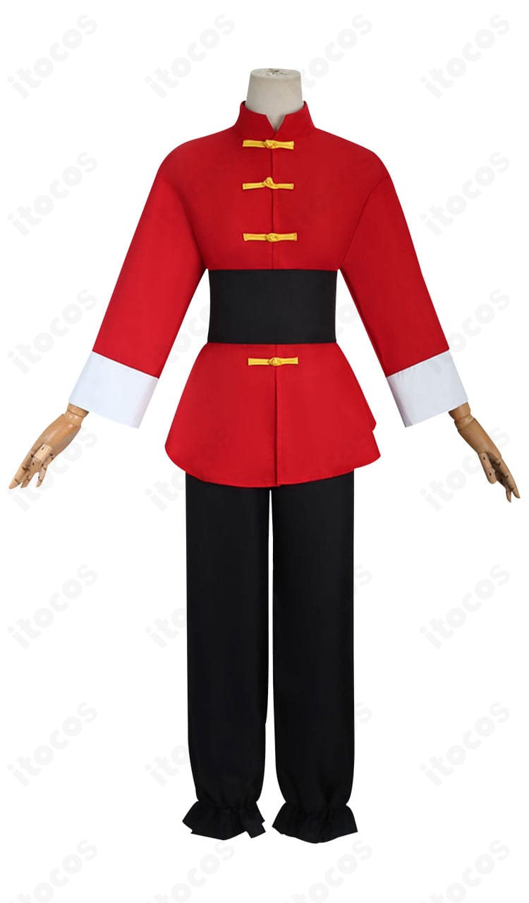 らんま1/2 早乙女乱馬 チャイナ服コスプレ衣装の正面全体画像。前合わせのラインとシルエットが分かる構図。