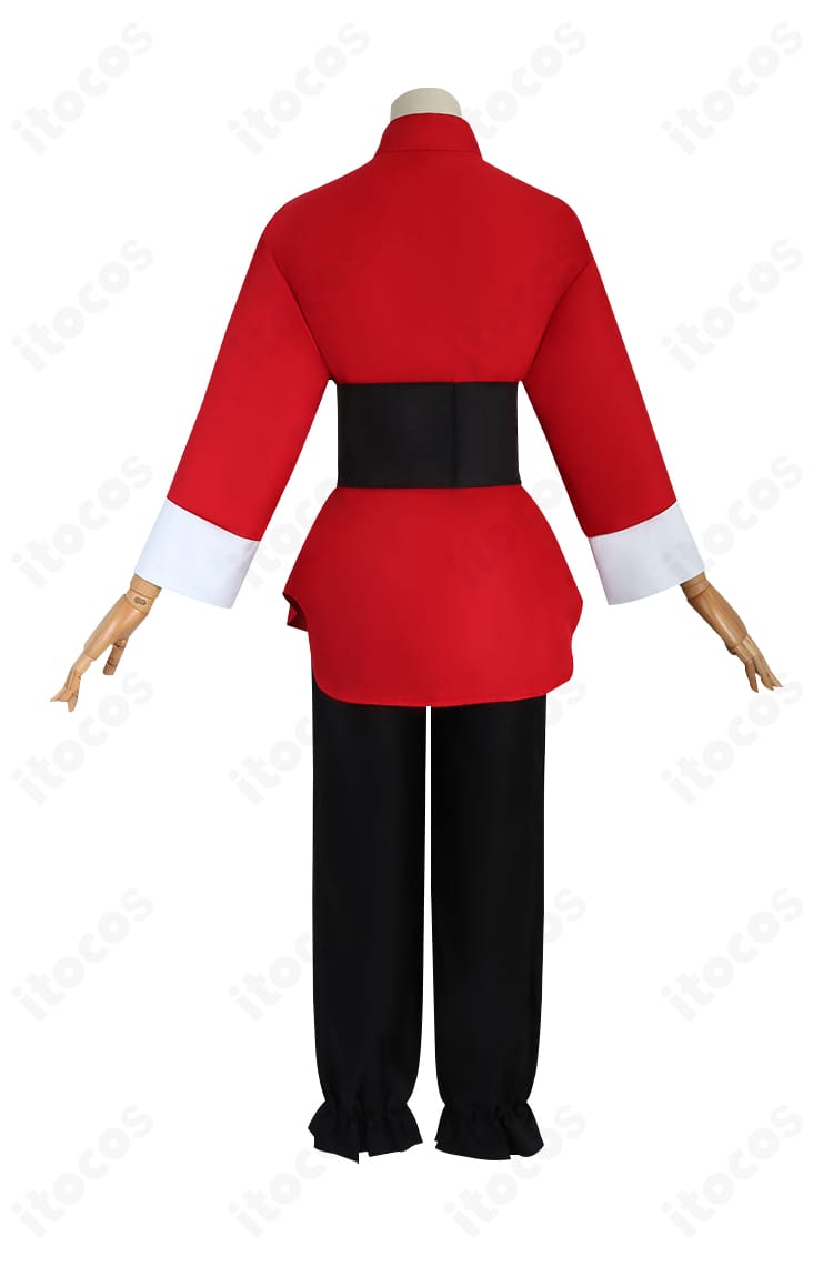 らんま1/2 早乙女乱馬 チャイナ服コスプレ衣装の背面画像。背中心のラインと腰帯の収まりを確認できる。