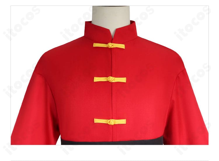 らんま1/2 早乙女乱馬 チャイナ服の門襟ディテール。襟元の装飾と端処理の精巧さが分かるクローズアップ。