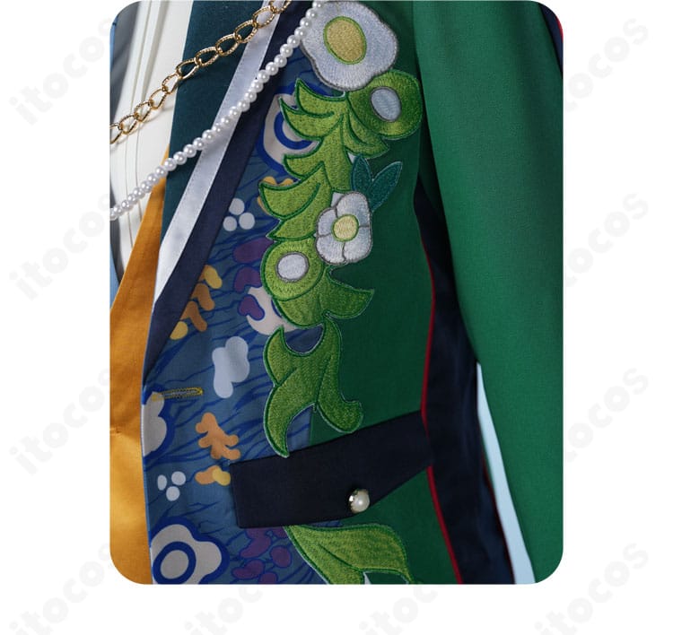 Eden TRIP衣装の左襟元ディテール。襟飾りと留め具の配置が分かる近接画像