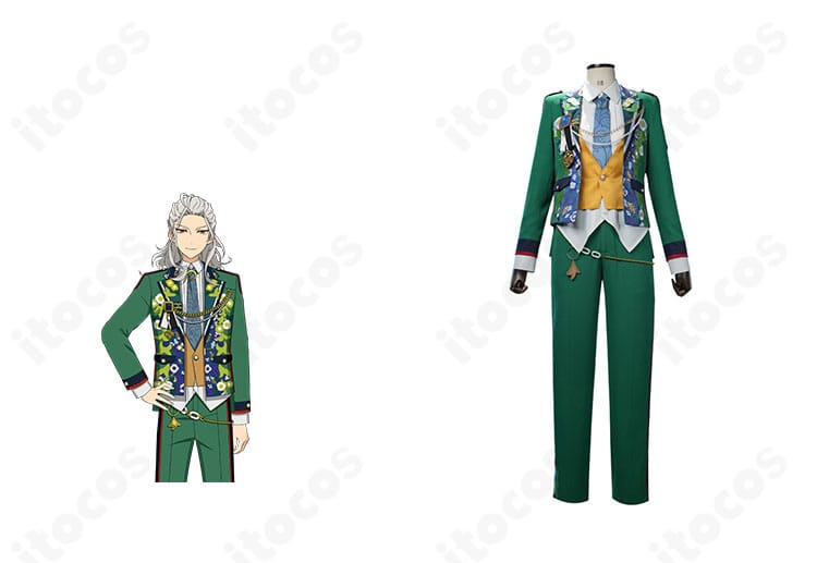 『あんさんぶるスターズ！！』Eden 乱凪砂・巴日和・七種茨・漣ジュンのTRIP衣装、正面全体とキャラクター参照を並置した合成イメージ