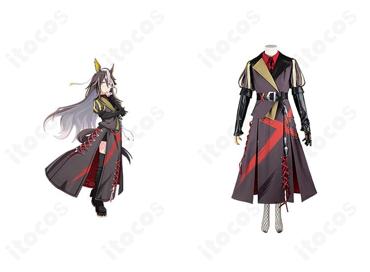 ウマ娘 プリティーダービー ドリームジャーニー勝負服の正面全身とキャラクター参考を並置。高再現の配色と装飾でイベント向けの仕上がり。