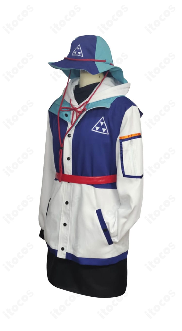 ブルーアーカイブ 各務チヒロ キャンプ衣装の側面ディテール。太もも飾りやベルト位置、レイヤーのラインが見やすい説明的画像。