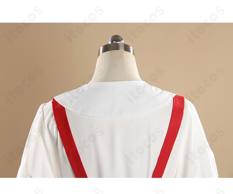 さくらももこ コスプレの背面ディテール。背中のリボン飾りとステッチワークをクローズアップ。