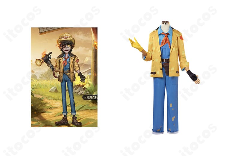 第五人格 フロリアン・ブランド（火災調査員）コスプレ衣装の正面着用画像と公式キャラクターの比較イメージ
