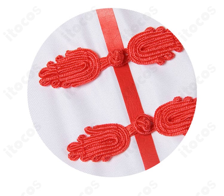 神楽（5年後）衣装の上衣襟元装飾アップ。刺繍風意匠と金具が質感高く再現されている様子