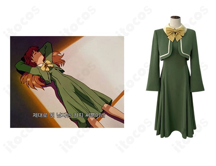 新世紀エヴァンゲリオン 惣流・アスカ・ラングレー 学園制服コスプレ3点セットの正面全体。キャラクターイメージに沿った配色とシルエットを再現。