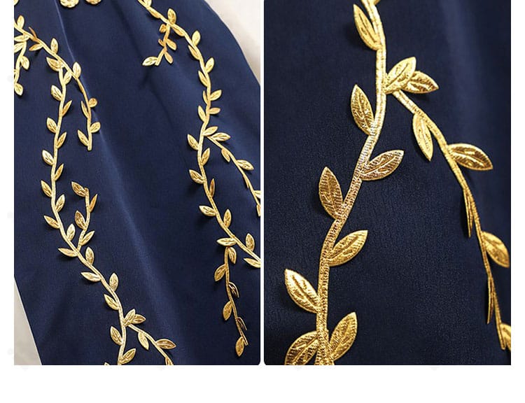 エルデンリング 永遠の女王マリカ コスプレ衣装の葉モチーフ装飾詳細。立体的な造形と表面テクスチャを強調