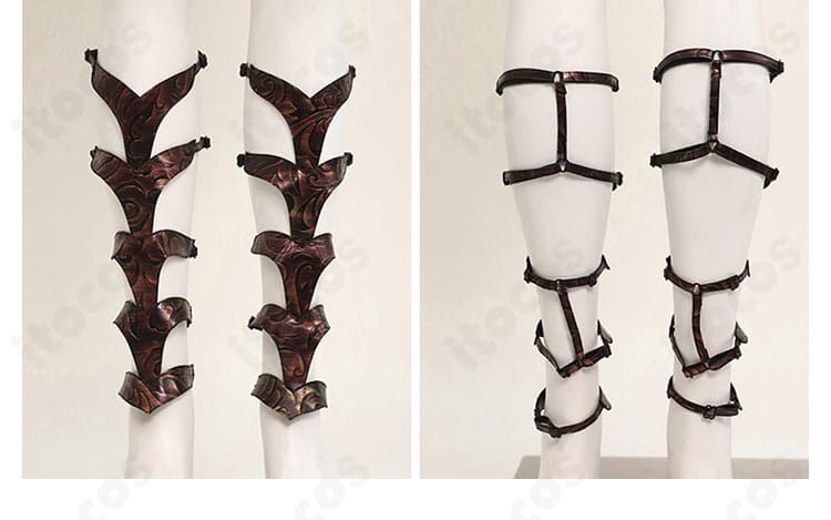 エルデンリング 永遠の女王マリカ コスプレ衣装の足飾り詳細。足首飾りのサイズ感と留め具ディテール