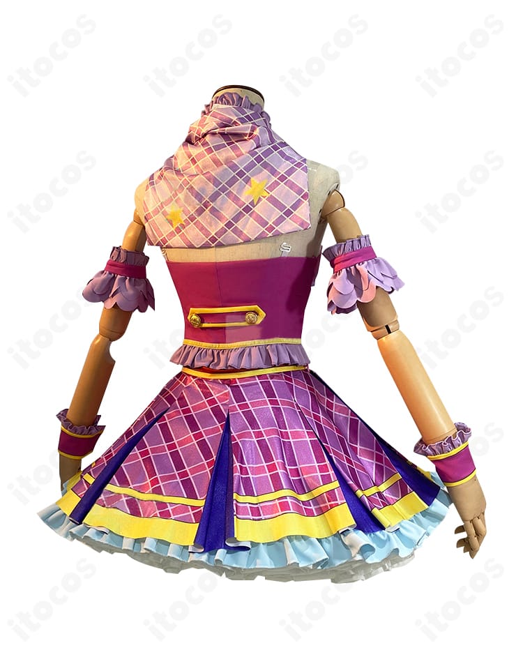 紫吹蘭コスプレ衣装 背面。背面開閉仕様とシルエット保持の縫製、ソックスと手袋の統一感。